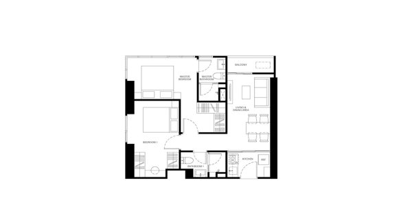 Condominium floor plan, 2 bedrooms in Xelf No. 11009 (2D)