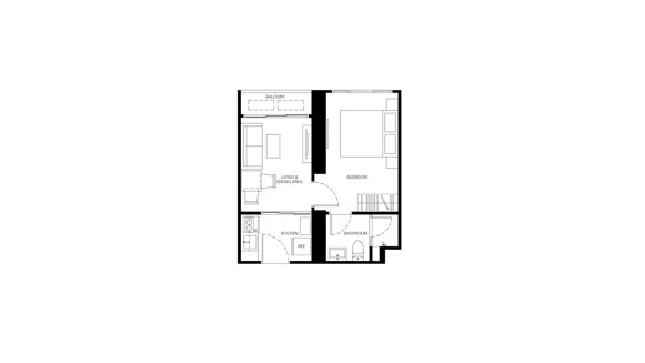 Property floor plan, 1 bedroom in Xelf No. 11011 (2D)